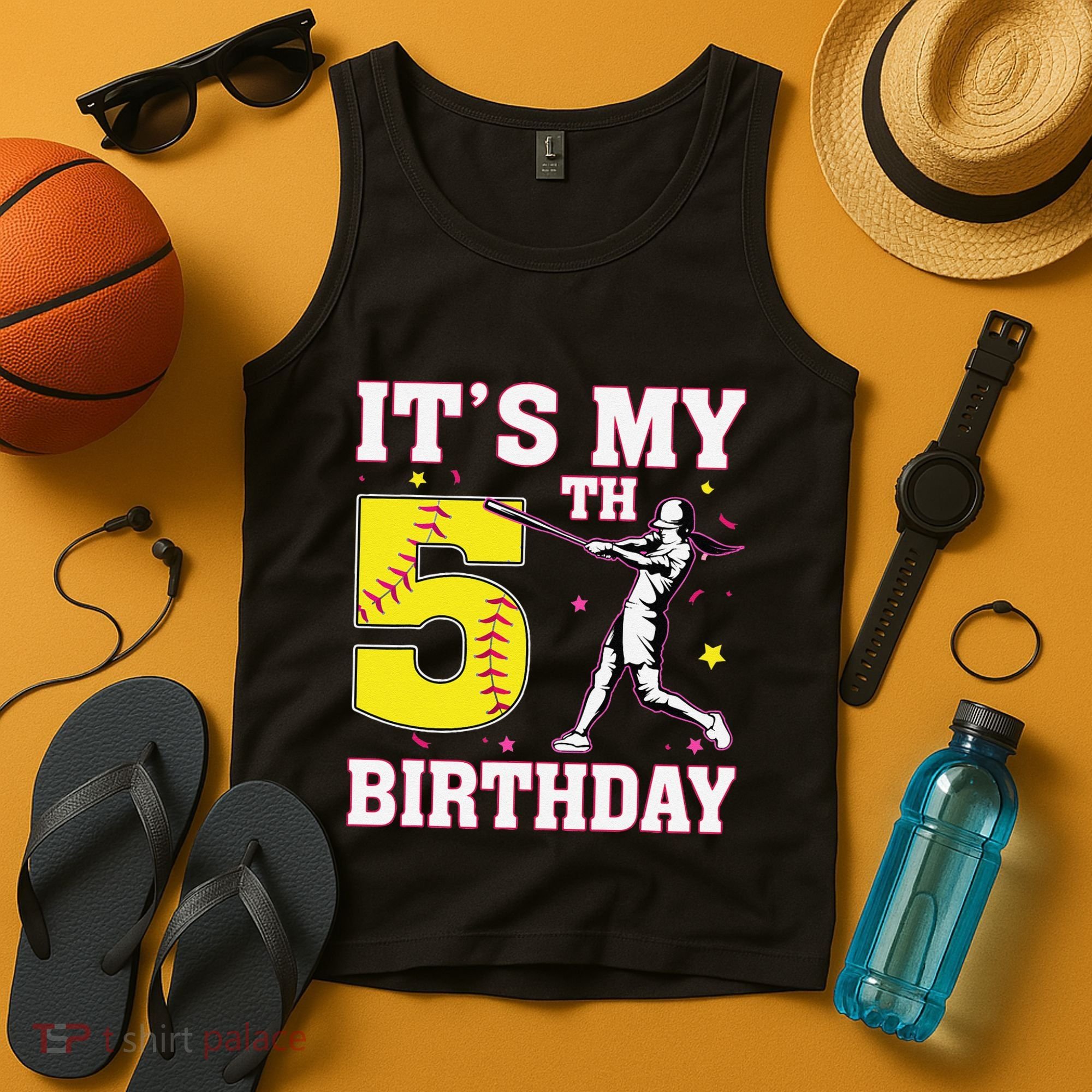 ItS My 5th Birthday Softball Player Girl 5 Years Old Tank Top