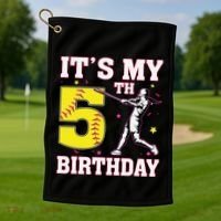 ItS My 5th Birthday Softball Player Girl 5 Years Old Golf Towel thumb 1