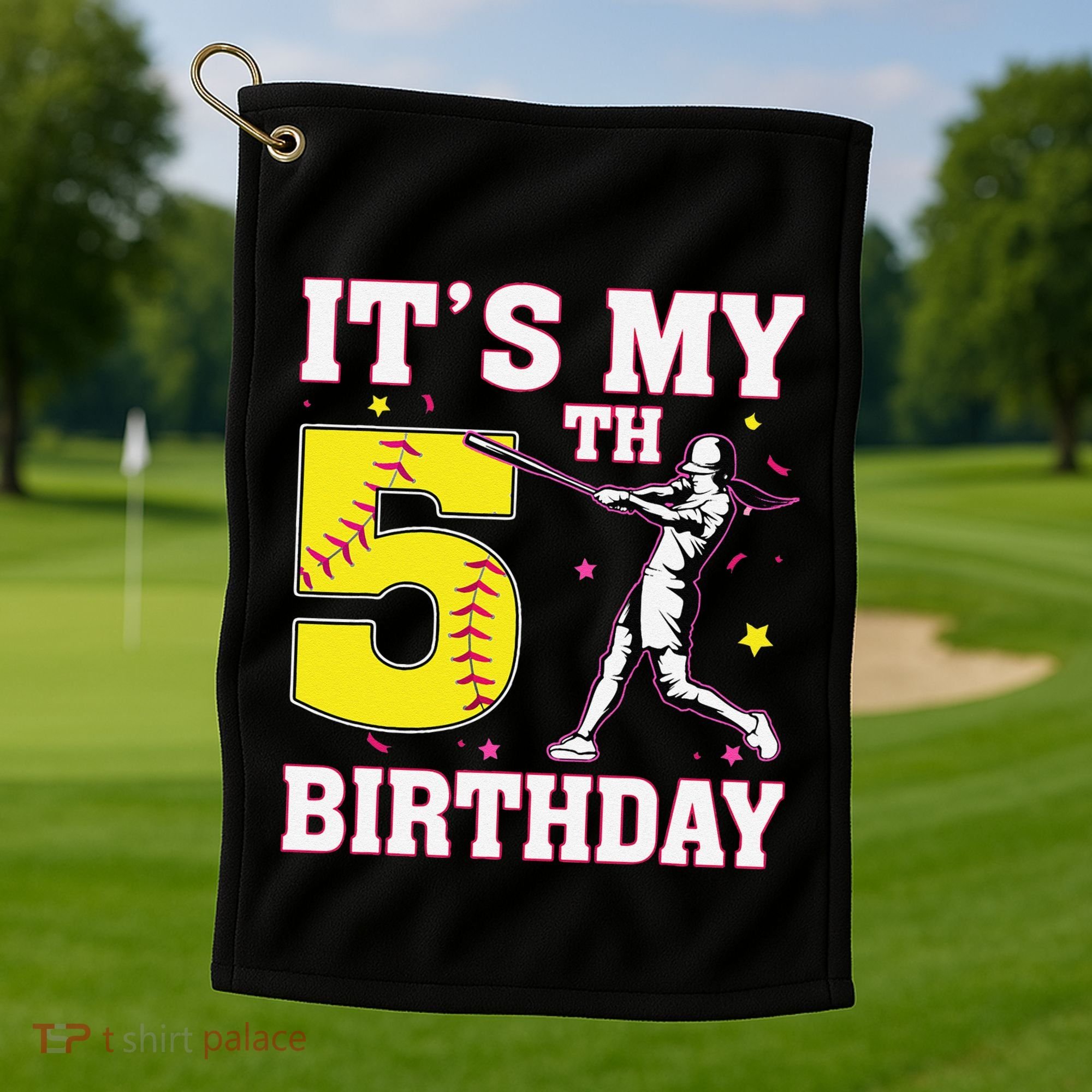 ItS My 5th Birthday Softball Player Girl 5 Years Old Golf Towel