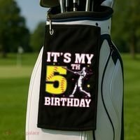 ItS My 5th Birthday Softball Player Girl 5 Years Old Golf Towel thumb 2