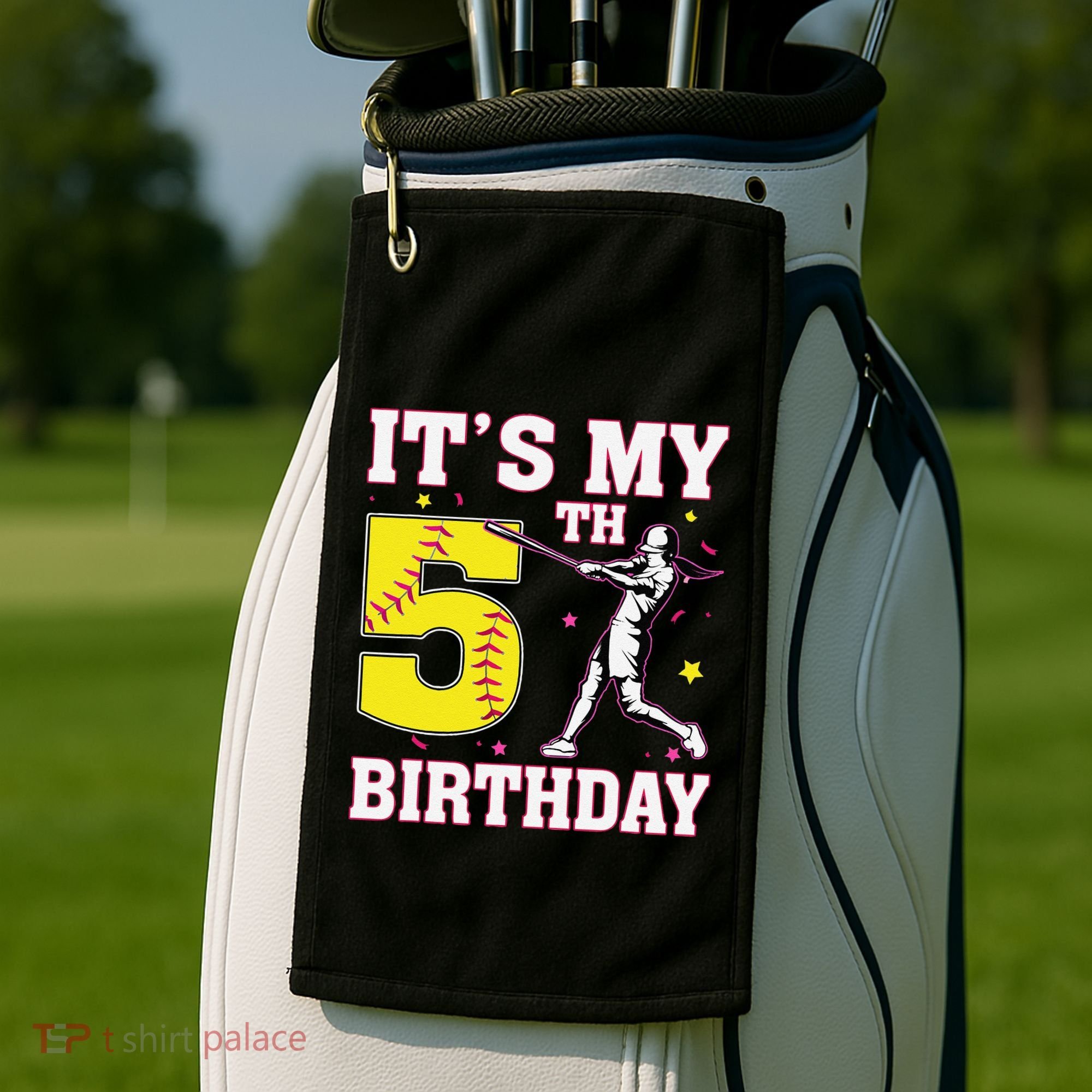 ItS My 5th Birthday Softball Player Girl 5 Years Old Golf Towel