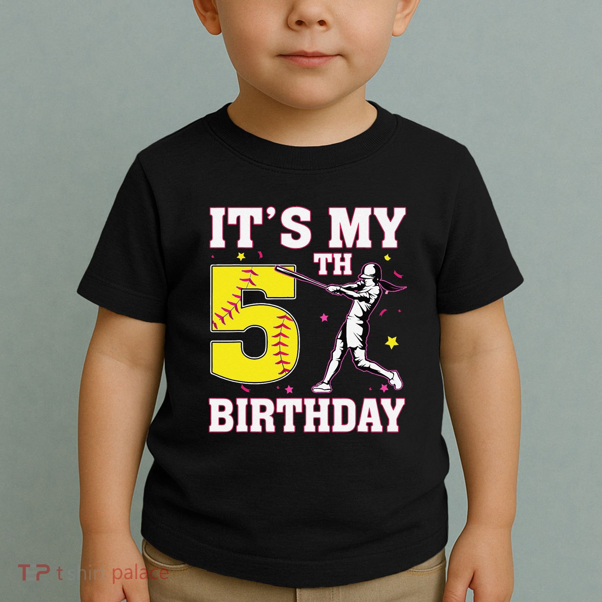 ItS My 5th Birthday Softball Player Girl 5 Years Old Toddler T-Shirt