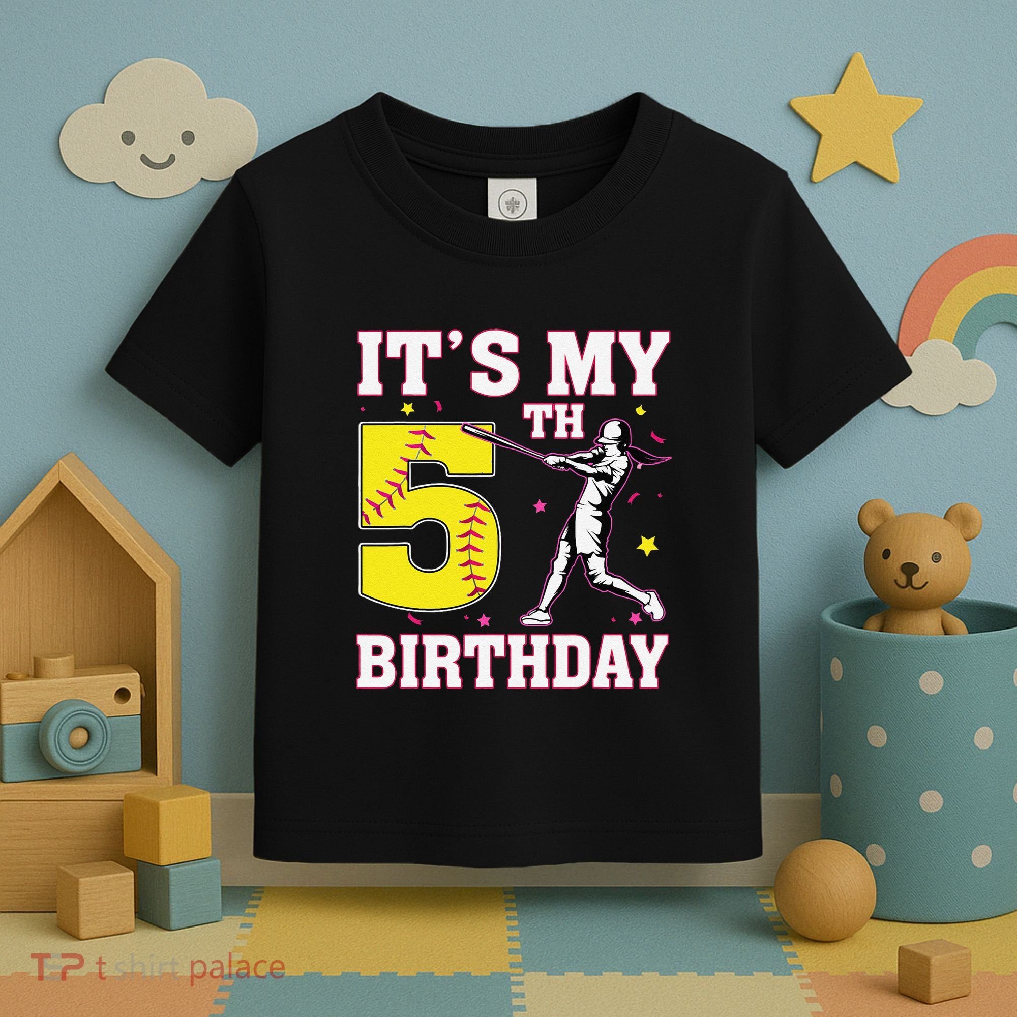 ItS My 5th Birthday Softball Player Girl 5 Years Old Toddler T-Shirt