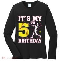ItS My 5th Birthday Softball Player Girl 5 Years Old Women's Long Sleeve Shirt thumb 0