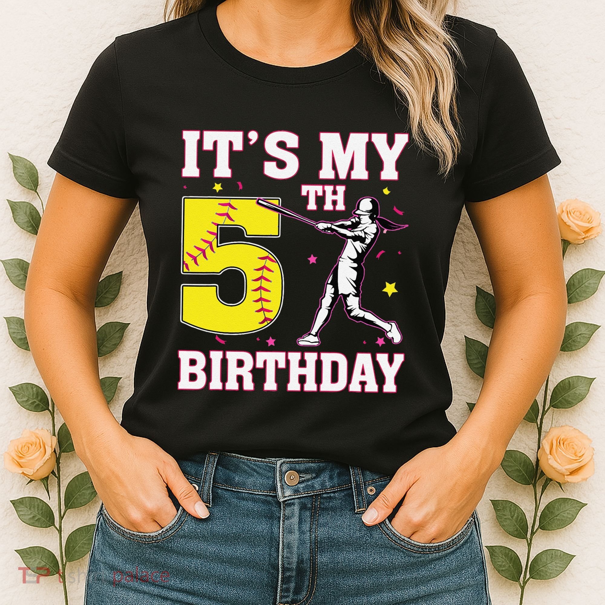 ItS My 5th Birthday Softball Player Girl 5 Years Old Women's T-Shirt