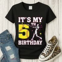 ItS My 5th Birthday Softball Player Girl 5 Years Old Women's T-Shirt thumb 3