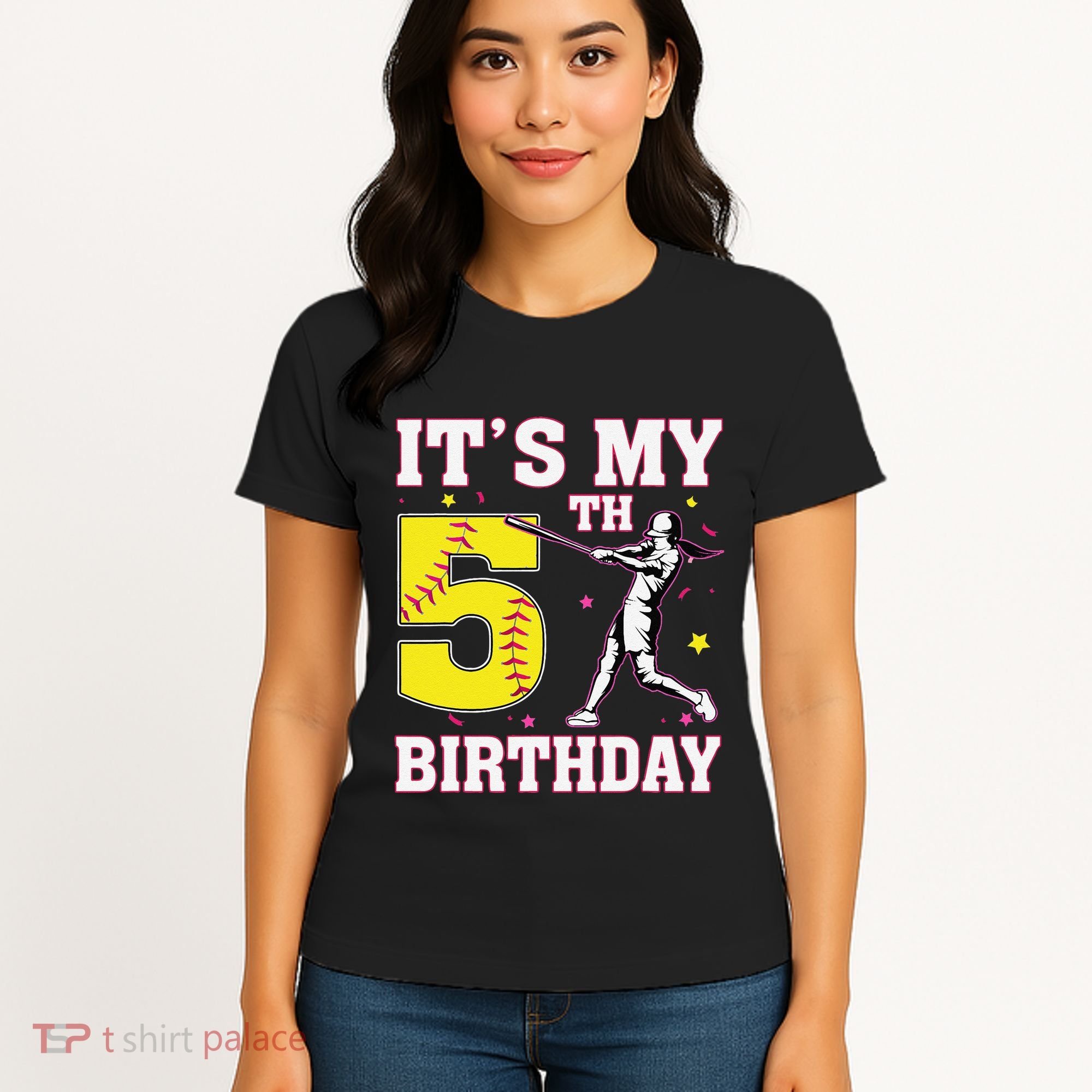 ItS My 5th Birthday Softball Player Girl 5 Years Old Women's T-Shirt