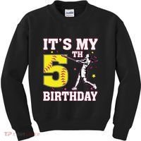 ItS My 5th Birthday Softball Player Girl 5 Years Old Kids Sweatshirt thumb 0