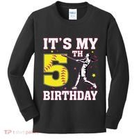 ItS My 5th Birthday Softball Player Girl 5 Years Old Kids Long Sleeve Shirt thumb 0