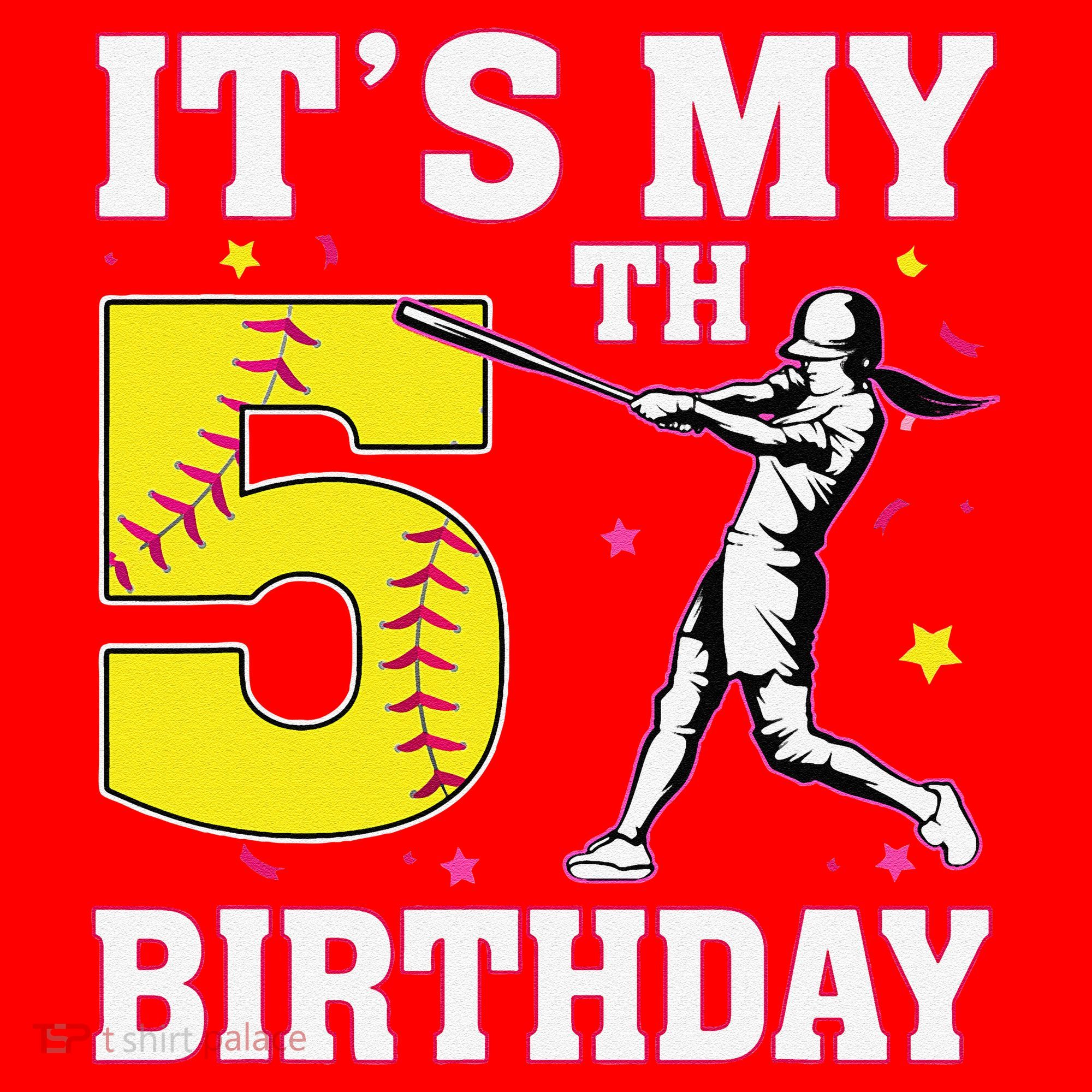 ItS My 5th Birthday Softball Player Girl 5 Years Old Santa Hat