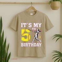 ItS My 5th Birthday Softball Player Girl 5 Years Old T-Shirt thumb 2