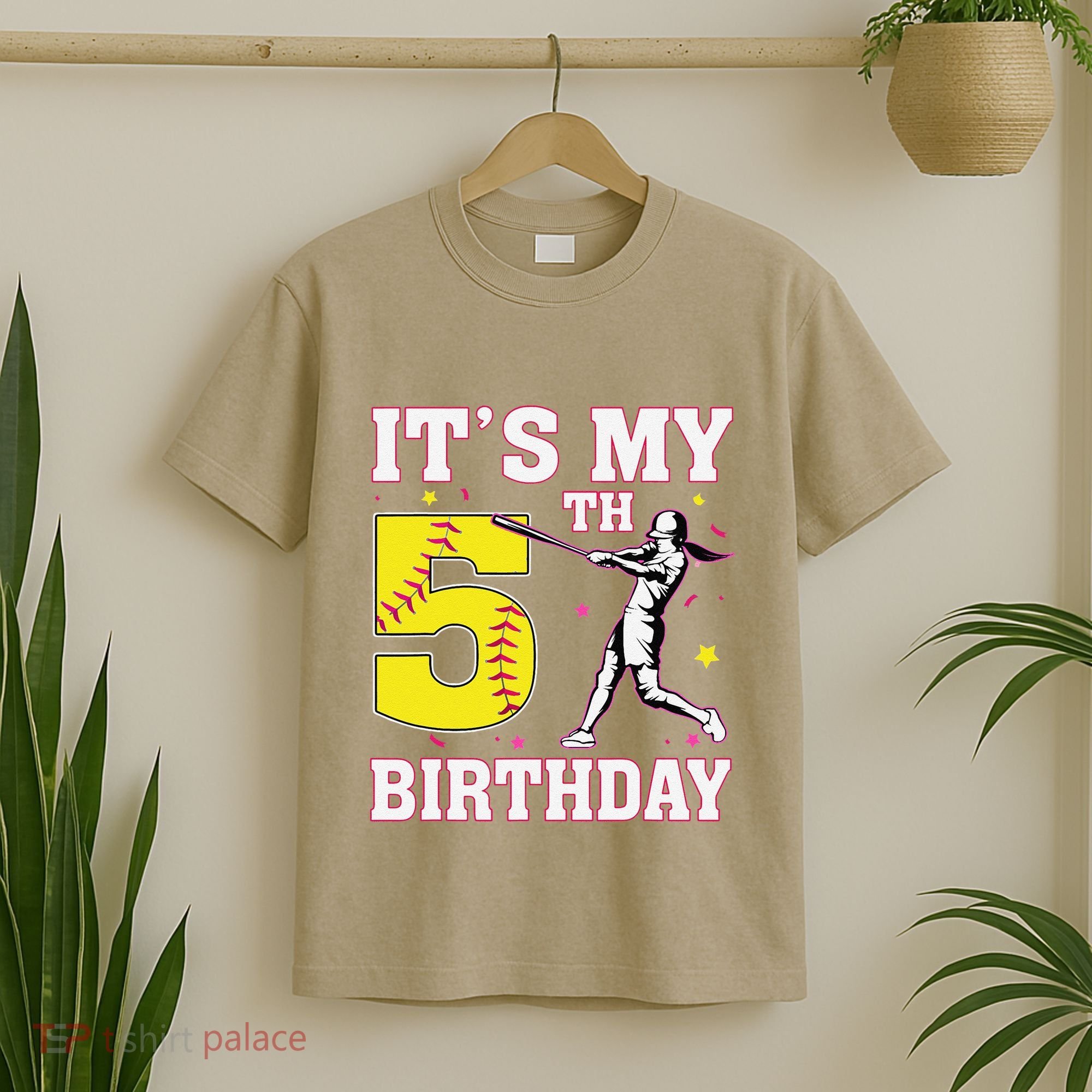 ItS My 5th Birthday Softball Player Girl 5 Years Old T-Shirt
