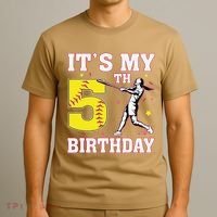 ItS My 5th Birthday Softball Player Girl 5 Years Old T-Shirt thumb 3