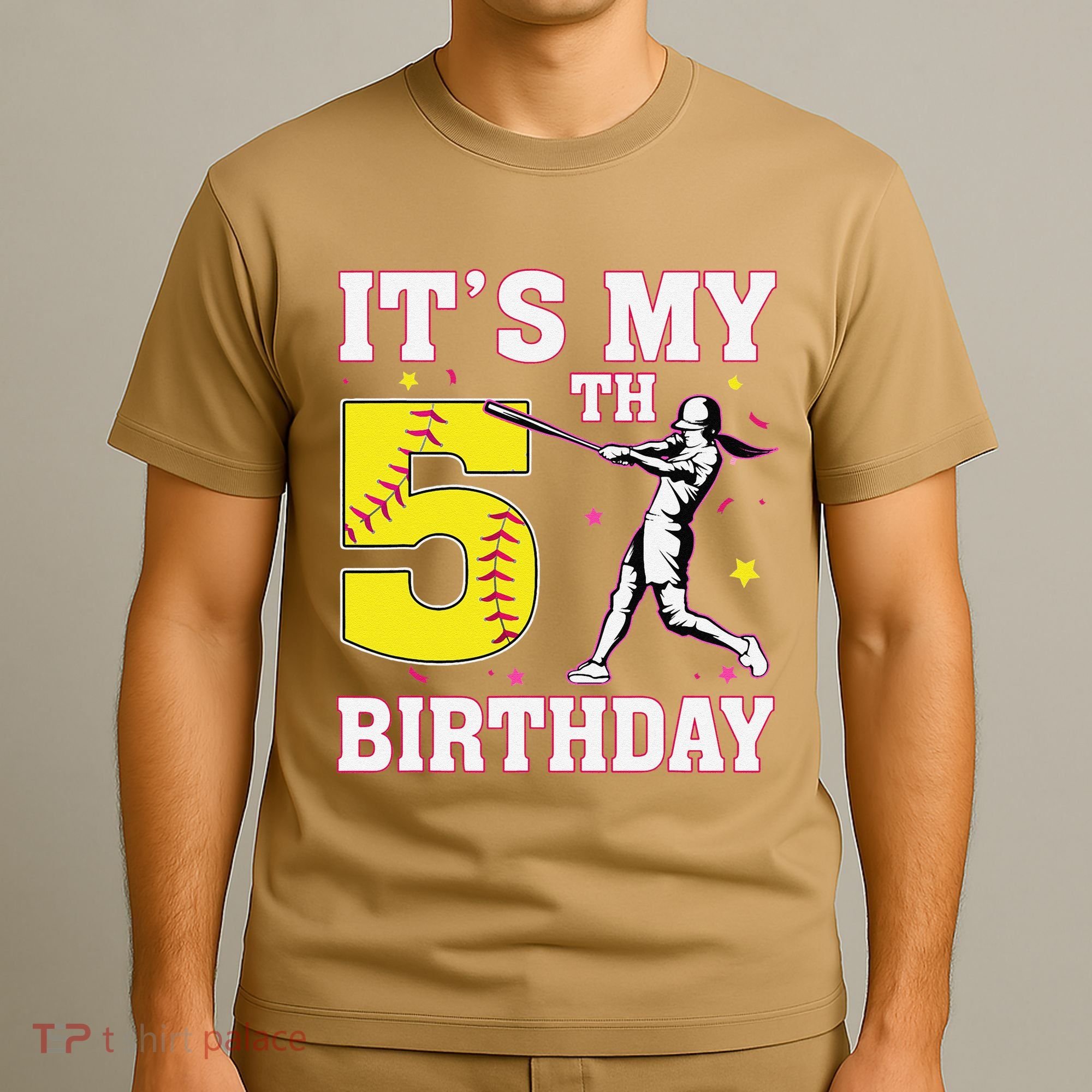 ItS My 5th Birthday Softball Player Girl 5 Years Old T-Shirt