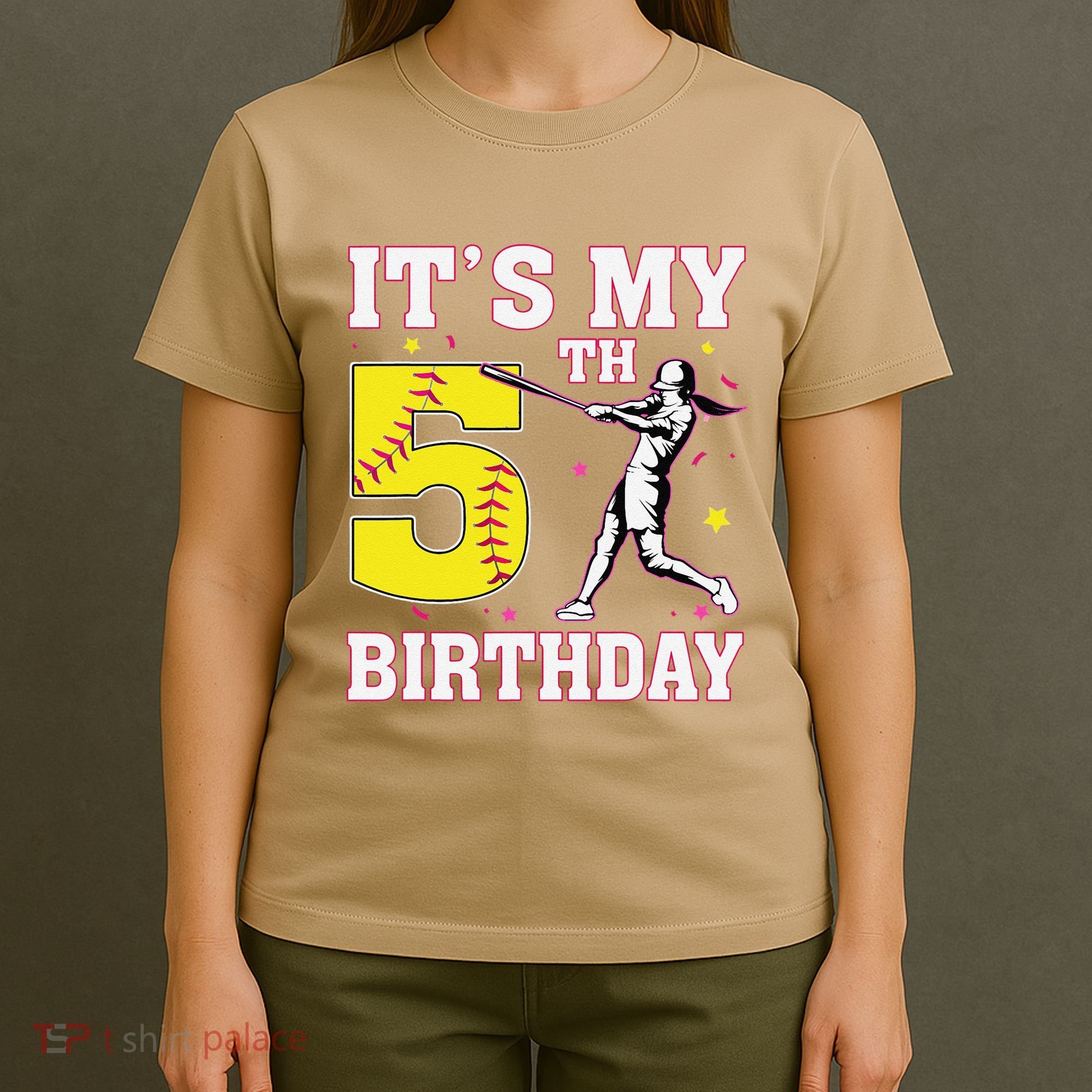ItS My 5th Birthday Softball Player Girl 5 Years Old T-Shirt