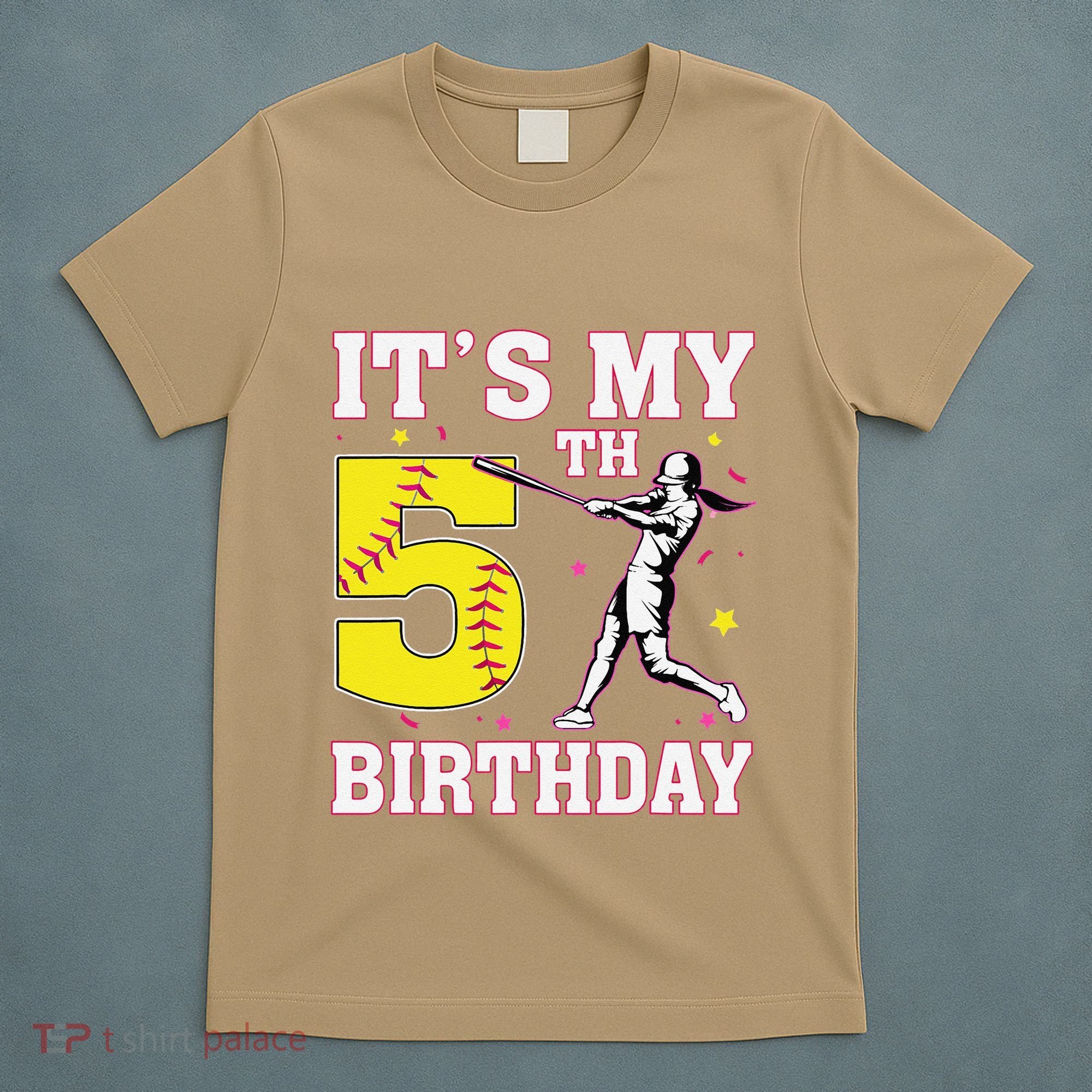 ItS My 5th Birthday Softball Player Girl 5 Years Old T-Shirt