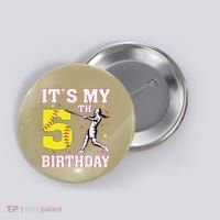 ItS My 5th Birthday Softball Player Girl 5 Years Old Button thumb 0
