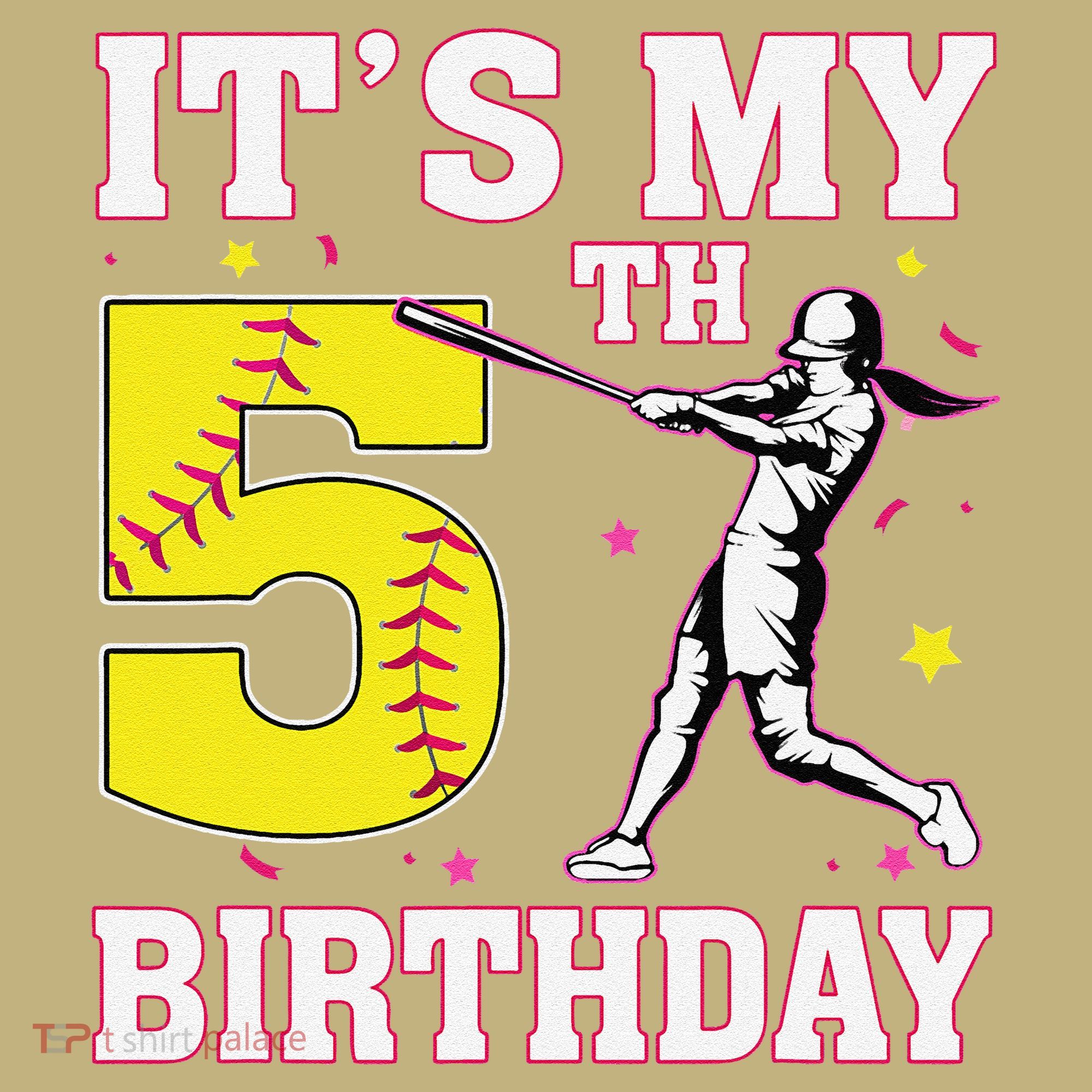 ItS My 5th Birthday Softball Player Girl 5 Years Old Polo