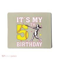 ItS My 5th Birthday Softball Player Girl 5 Years Old Mousepad thumb 0
