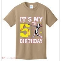 ItS My 5th Birthday Softball Player Girl 5 Years Old Kids T-Shirt thumb 0
