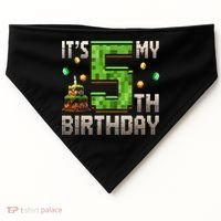It'S My 5th Birthday 5 Year Old Gamer Pixel Birthday Boy USA-Made Doggie Bandana thumb 0
