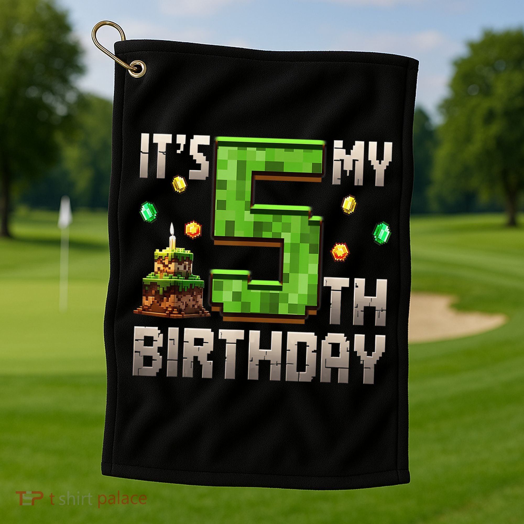 It'S My 5th Birthday 5 Year Old Gamer Pixel Birthday Boy Golf Towel