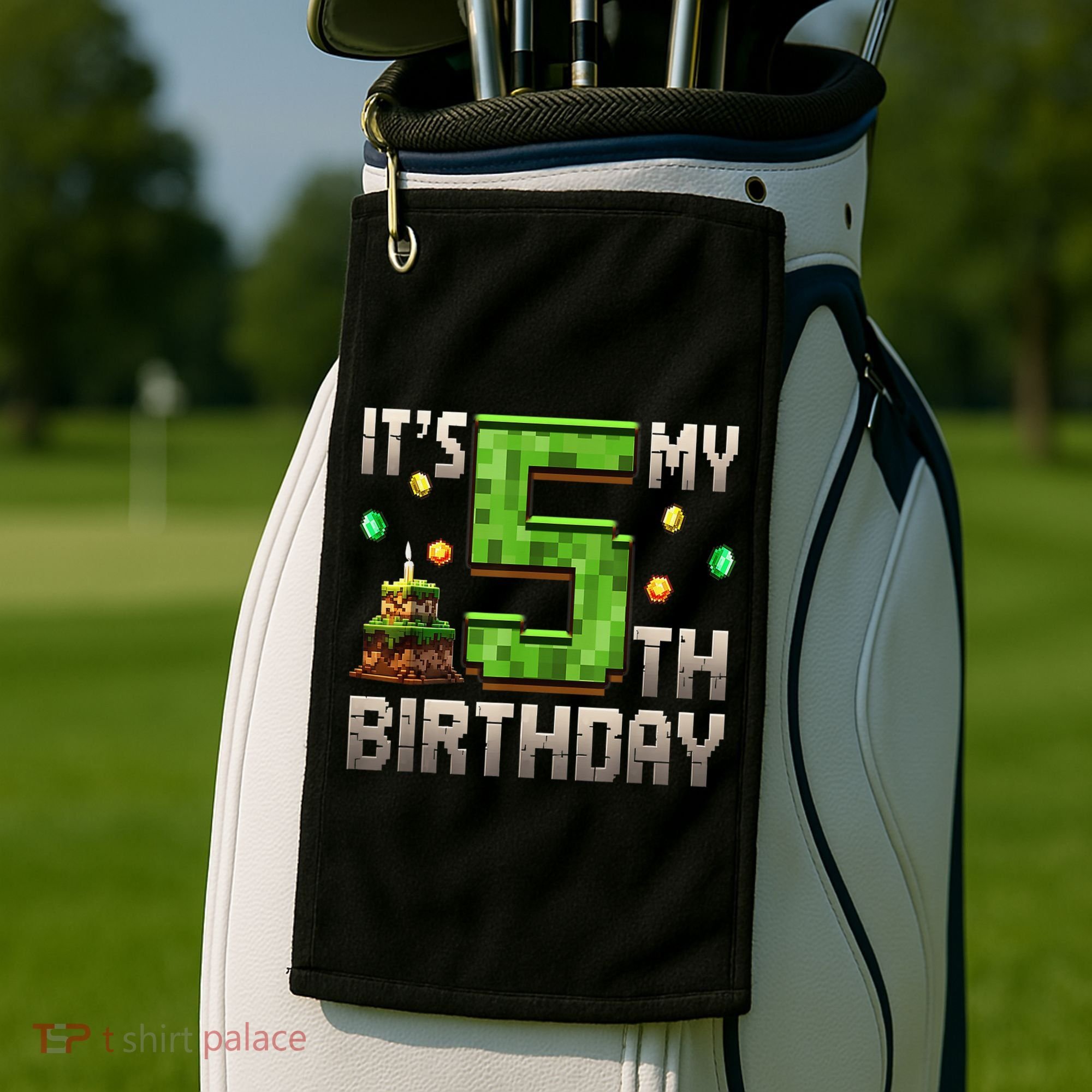 It'S My 5th Birthday 5 Year Old Gamer Pixel Birthday Boy Golf Towel