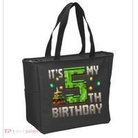 It'S My 5th Birthday 5 Year Old Gamer Pixel Birthday Boy Tote Bag thumb 2