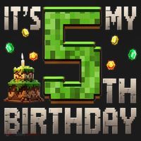 It'S My 5th Birthday 5 Year Old Gamer Pixel Birthday Boy Tote Bag thumb 4