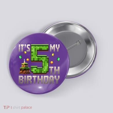 It'S My 5th Birthday 5 Year Old Gamer Pixel Birthday Boy Button