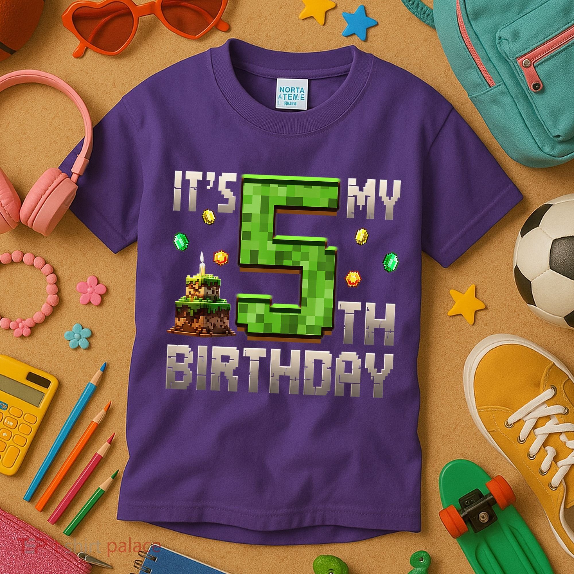 It'S My 5th Birthday 5 Year Old Gamer Pixel Birthday Boy Kids T-Shirt