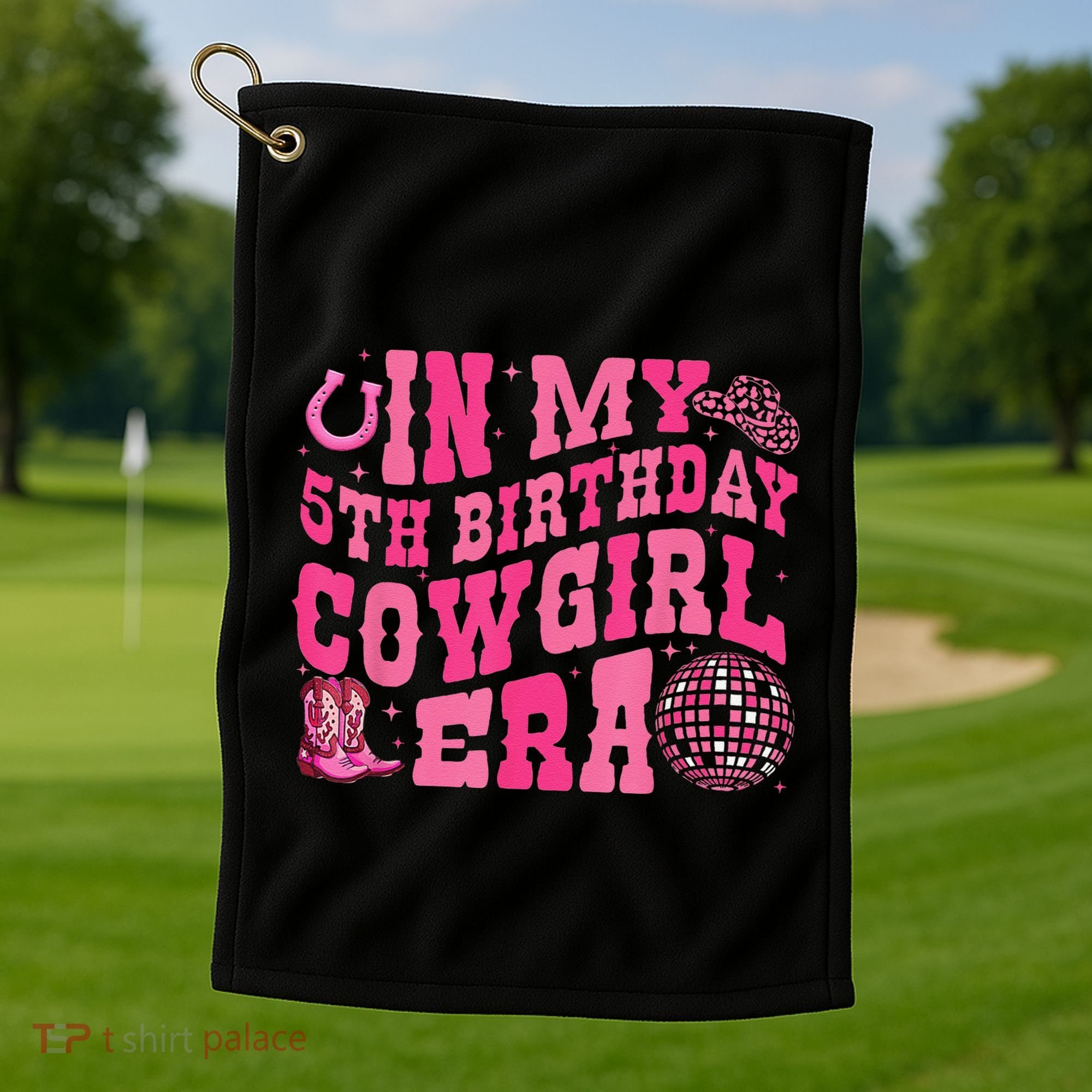In My 5 Year Old Cow Era 5th Birthday Rodeo Cow Golf Towel