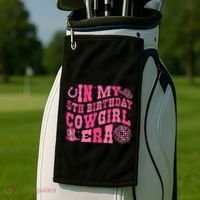 In My 5 Year Old Cow Era 5th Birthday Rodeo Cow Golf Towel thumb 2
