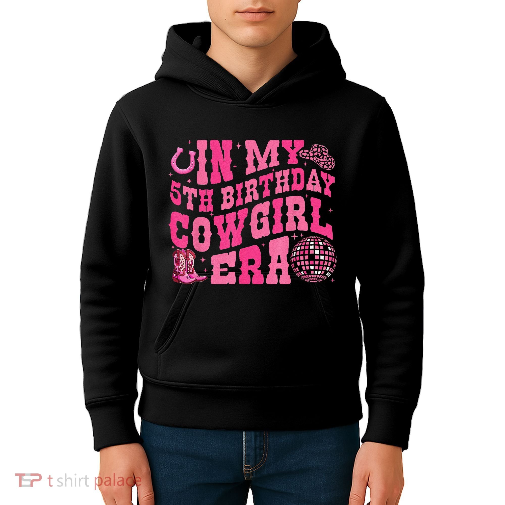 In My 5 Year Old Cow Era 5th Birthday Rodeo Cow Kids Hoodie