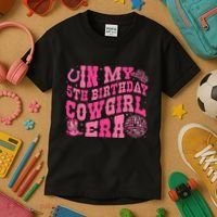 In My 5 Year Old Cow Era 5th Birthday Rodeo Cow Kids T-Shirt thumb 3
