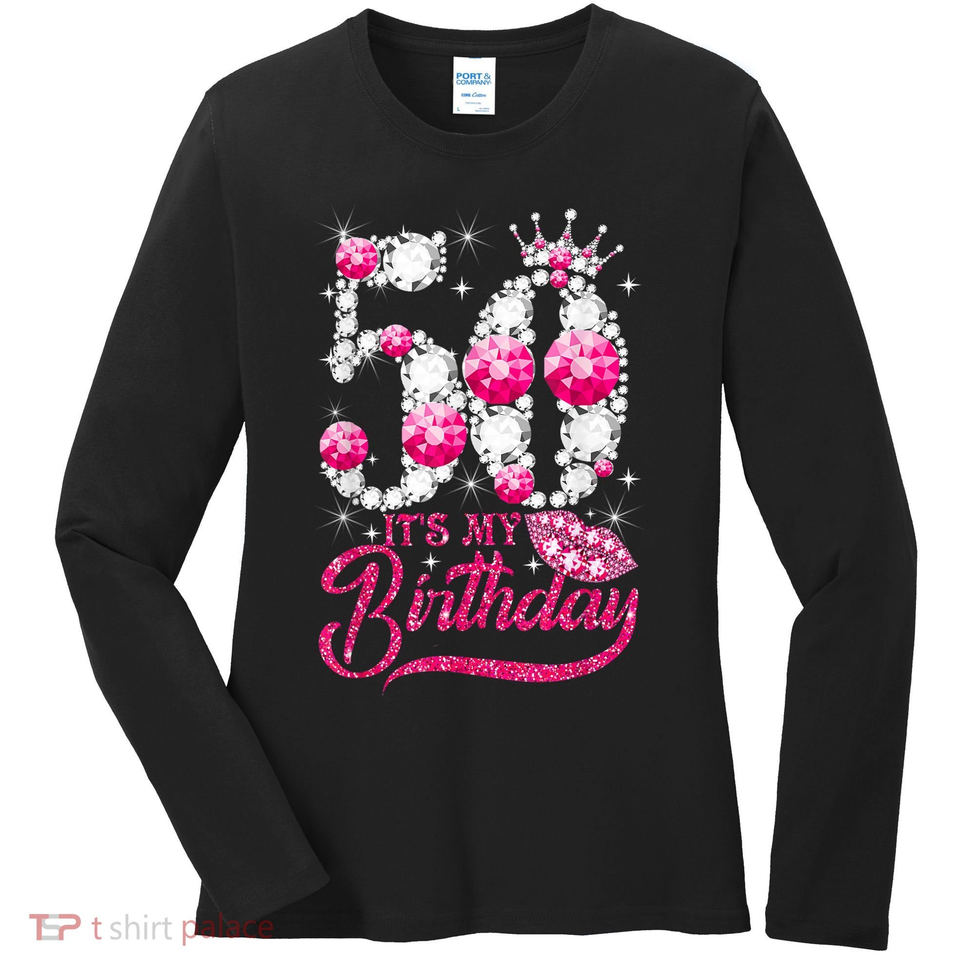 It's My 50th Birthday Queen 50 Years Old Shoes Crown Diamond Women's Long Sleeve Shirt