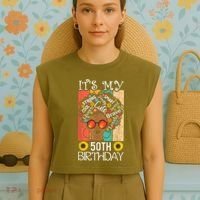 It's My 50th Birthday African American Black Woman 50 Years Garment-Dyed Women's Muscle Tee thumb 4