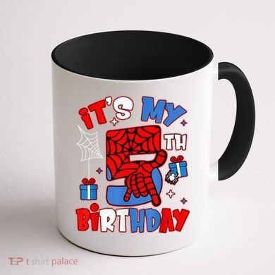 It'S My 5th Birthday Spider Theme Party Boy Birthday Present Coffee Mug back