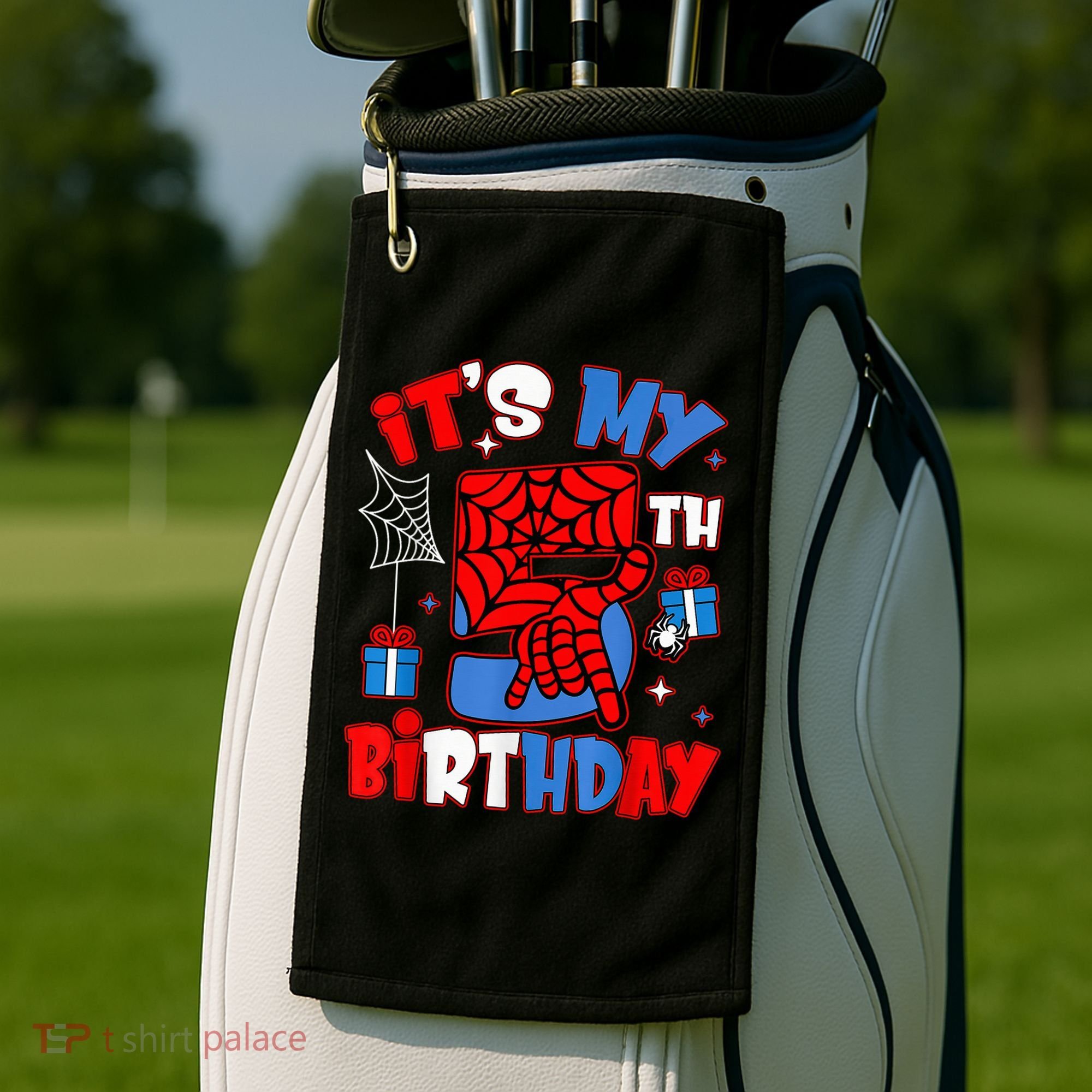 It'S My 5th Birthday Spider Theme Party Boy Birthday Present Golf Towel