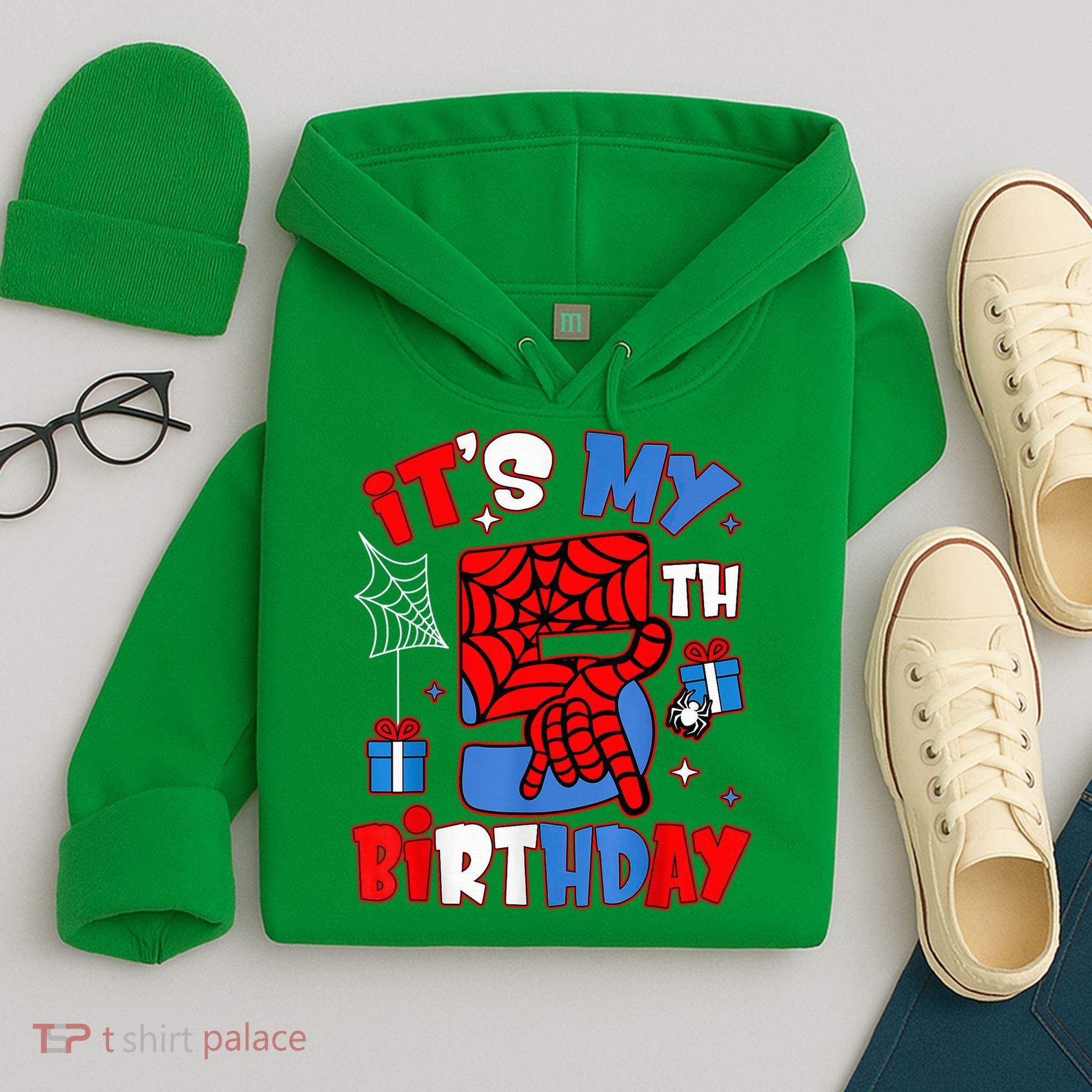 It'S My 5th Birthday Spider Theme Party Boy Birthday Present Hoodie