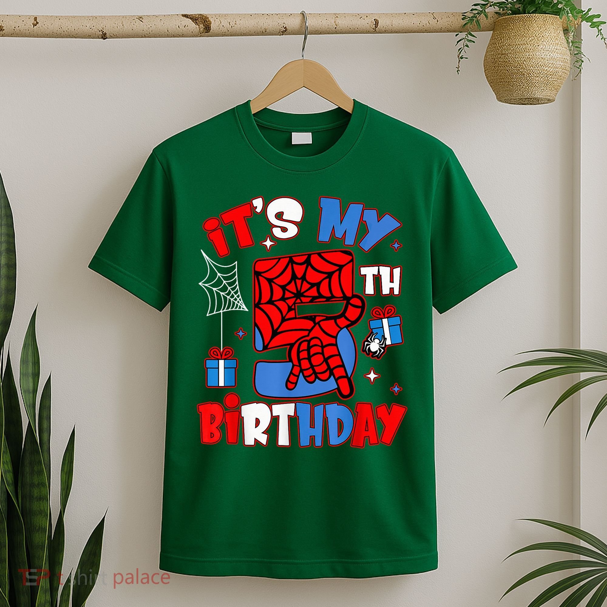 It'S My 5th Birthday Spider Theme Party Boy Birthday Present T-Shirt