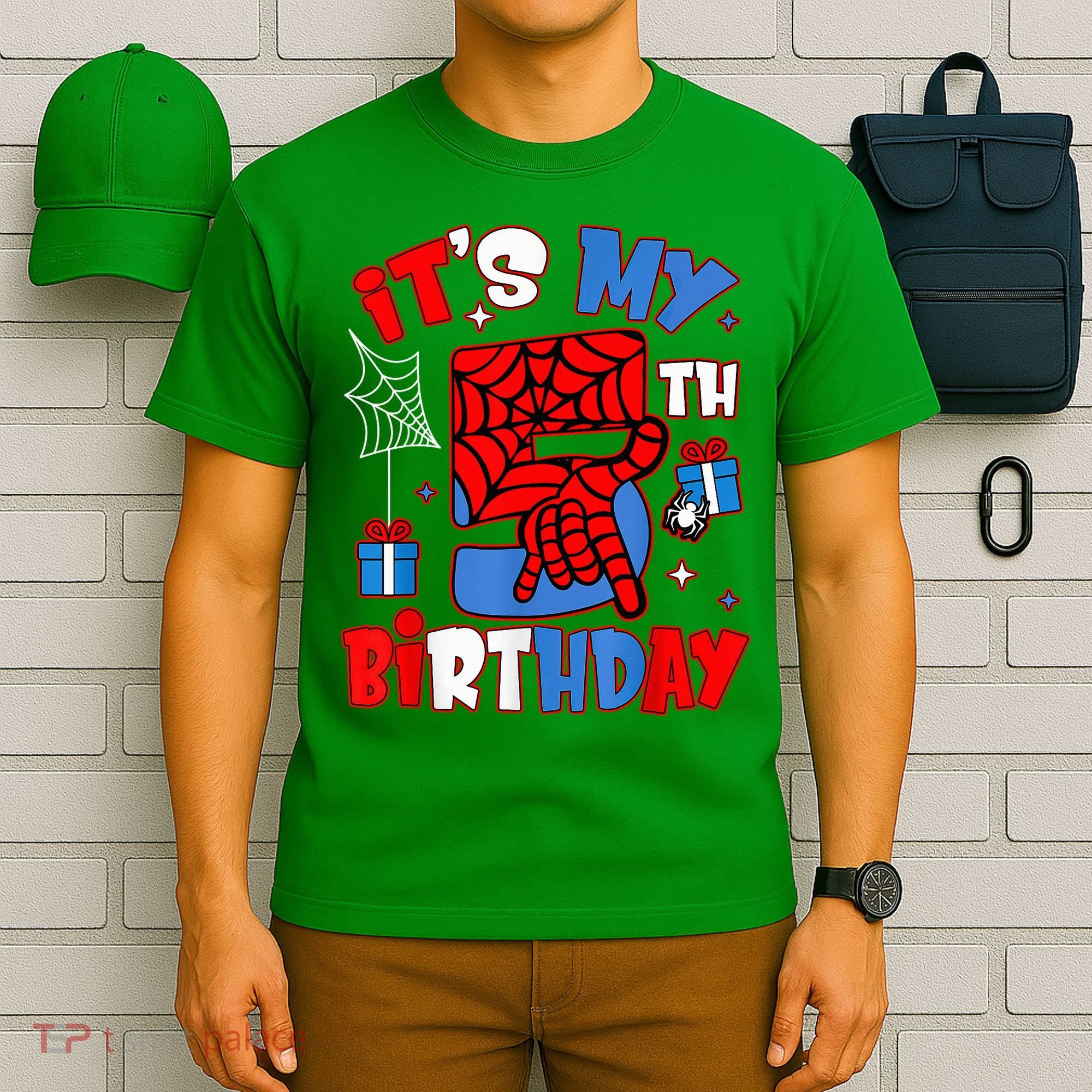It'S My 5th Birthday Spider Theme Party Boy Birthday Present T-Shirt