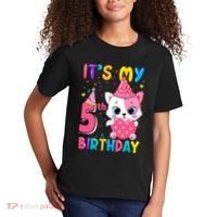 ItS My 5th Birthday Girl Funny Cat Birthday 5 Year Old Kids T-Shirt thumb 2