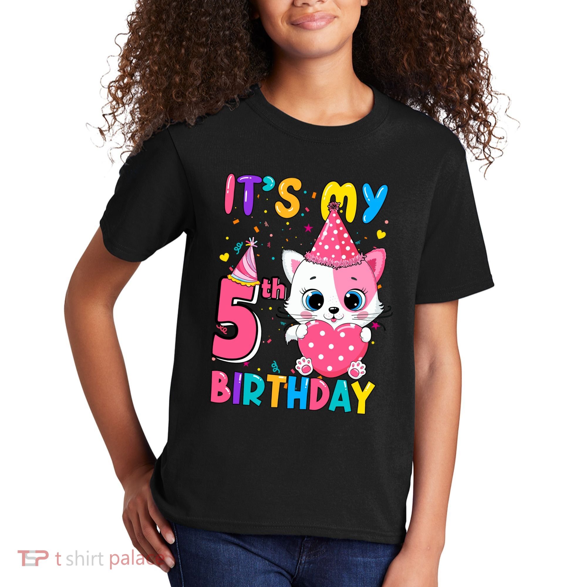 ItS My 5th Birthday Girl Funny Cat Birthday 5 Year Old Kids T-Shirt