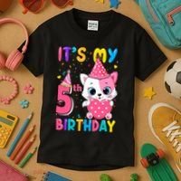 ItS My 5th Birthday Girl Funny Cat Birthday 5 Year Old Kids T-Shirt thumb 3