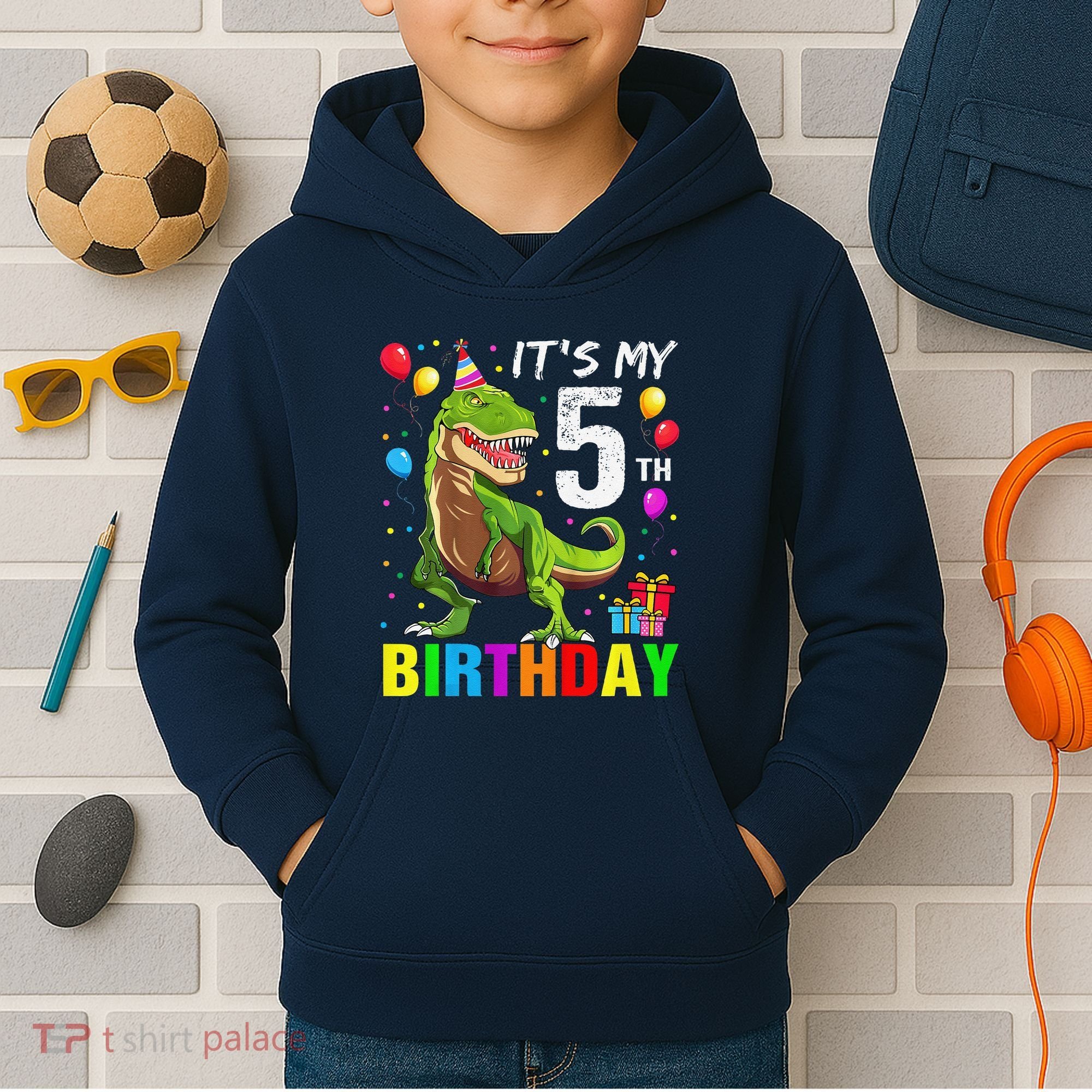 ItS My 5th Birthday Happy 5 Year Trex Kids Hoodie