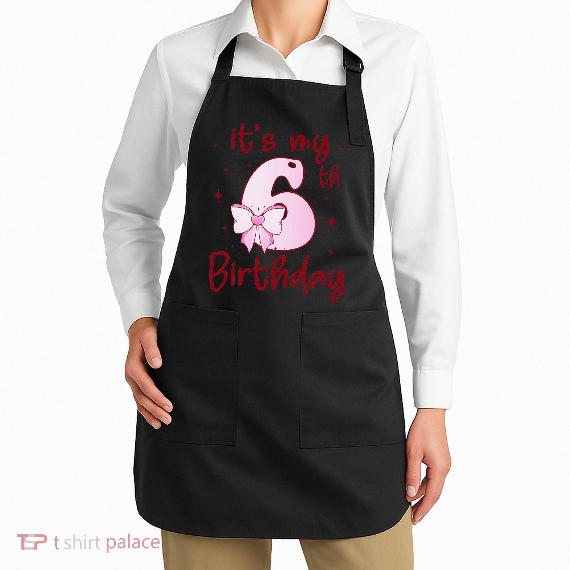 Its My 6th Birthday 6 Years Old Bday Coquette Bow BD Apron