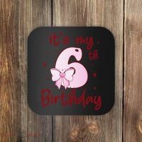 Its My 6th Birthday 6 Years Old Bday Coquette Bow BD Coaster thumb 0