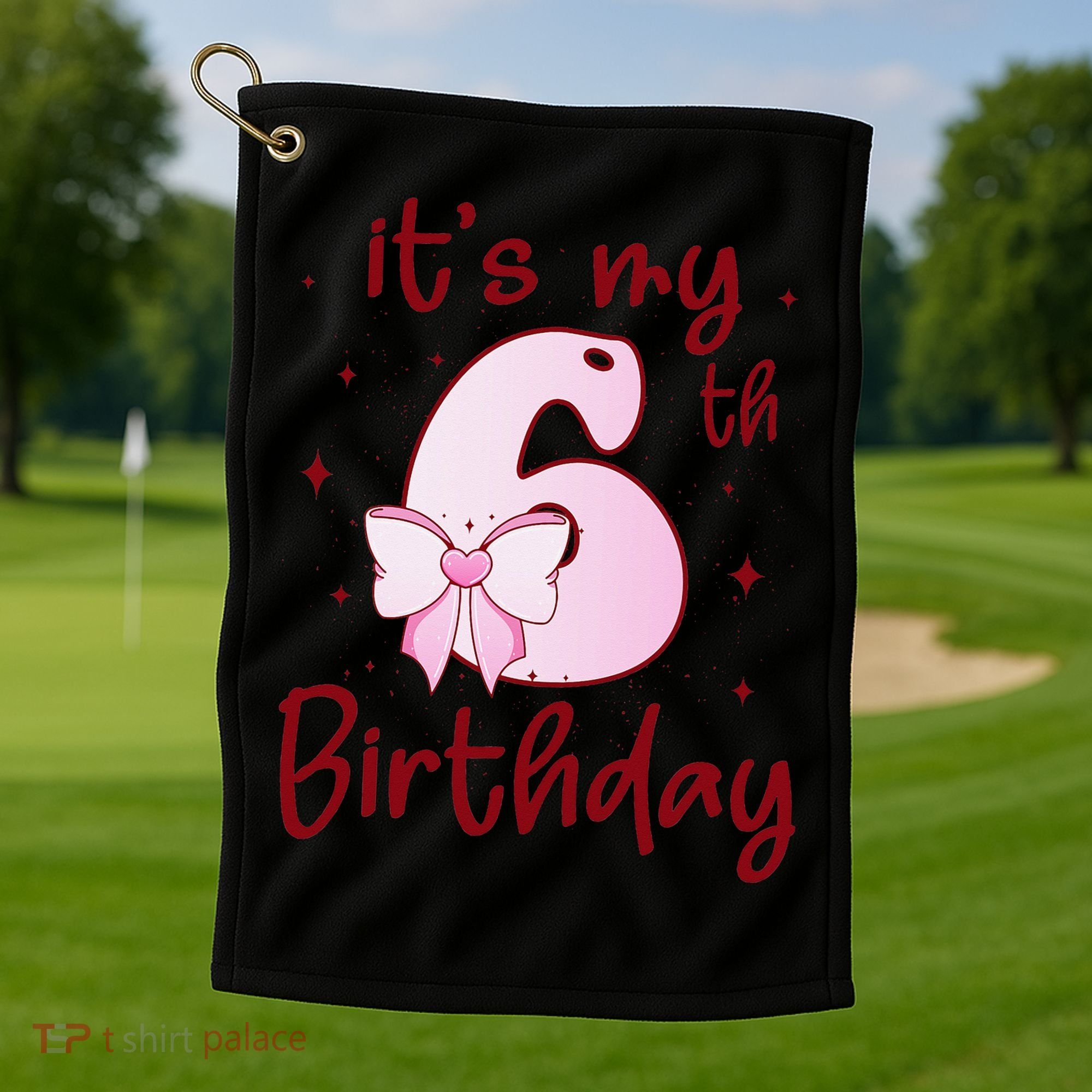 Its My 6th Birthday 6 Years Old Bday Coquette Bow BD Golf Towel