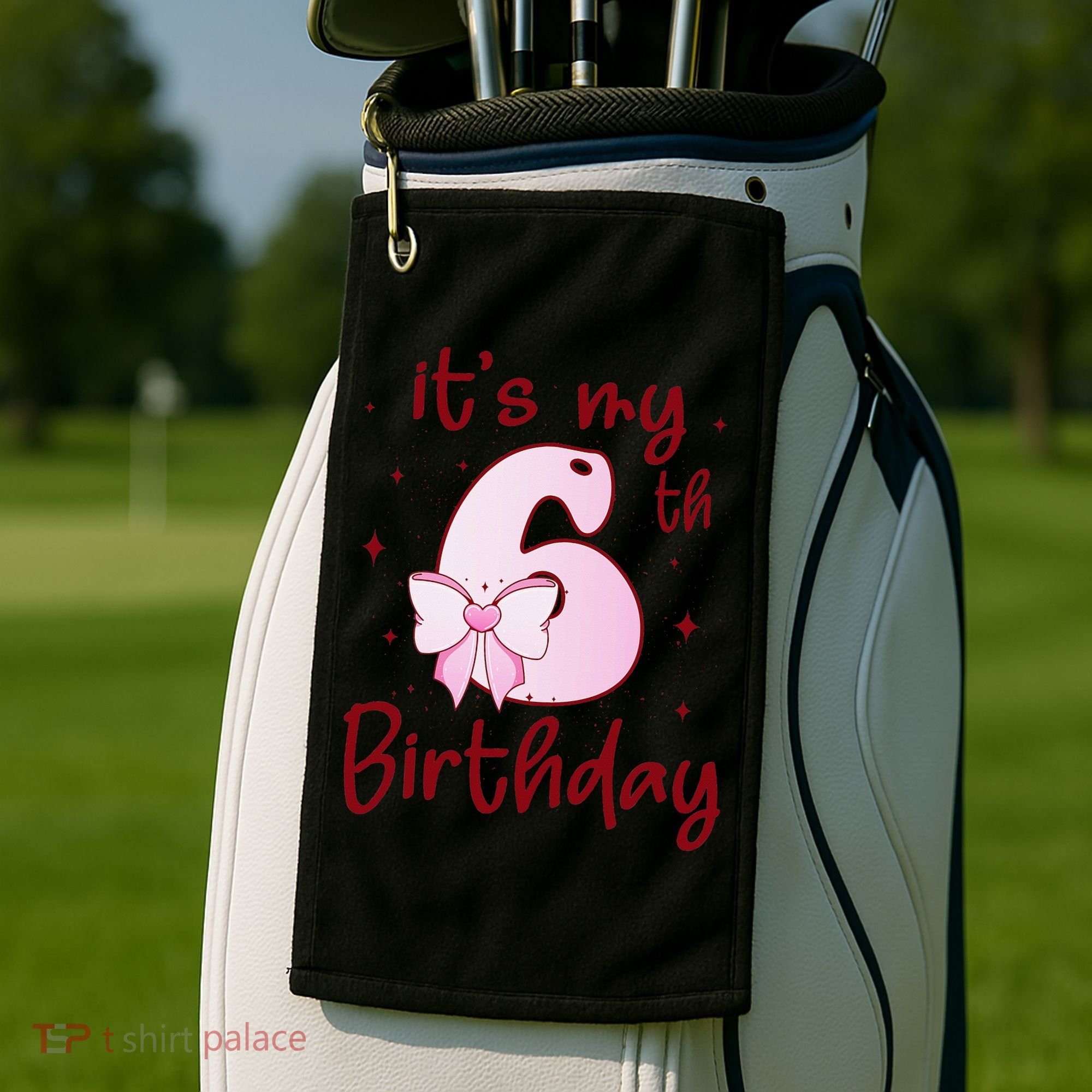 Its My 6th Birthday 6 Years Old Bday Coquette Bow BD Golf Towel